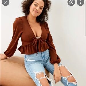 American Eagle AE silky tie front blouse sz Xl Brown